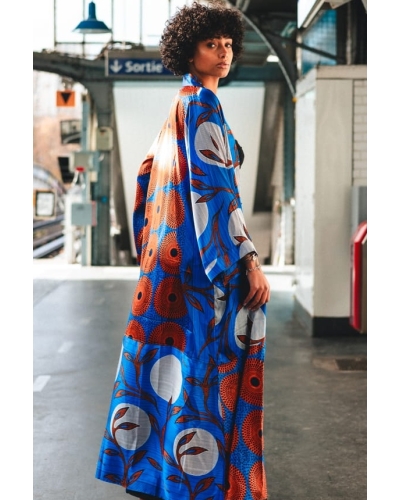 Kimono en soie aux motifs wax Blue Belle